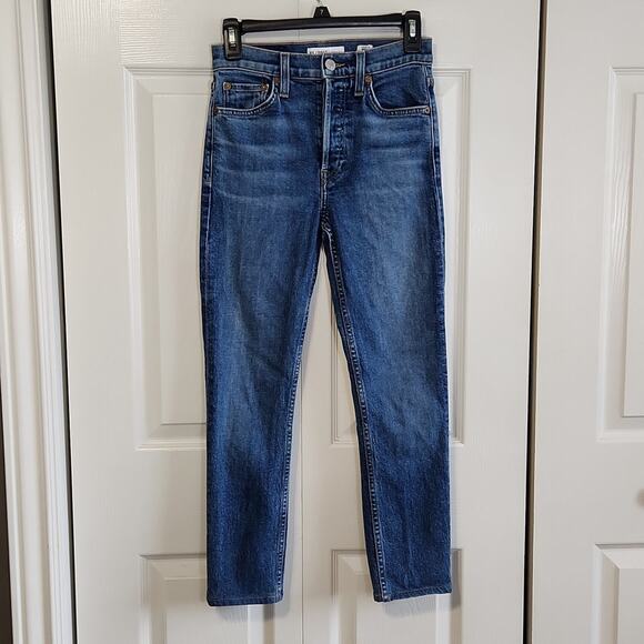 Re/Done Women's Mid 70s Wash High-Rise Ankle Cropped Button Fly Jeans Size 25 - Picture 1 of 11
